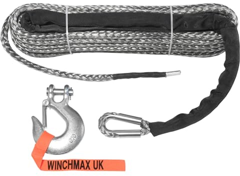 WINCHMAX Premium Quality Synthetic Winch Rope 25m x 13mm, Hole Fix. 1/2 Inch Clevis Hook.