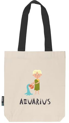 Verschenkich | Sternzeichen Figur Twill Bag | Stoffbeutel bedruckt | Canvas | Fairtrade Bio- Baumwolltasche | nachhaltiger und schöner Einkaufsbeutel als Geschenk (Wassermann | Aquarius)