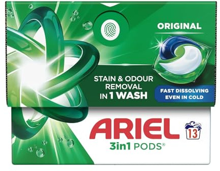 Ariel 3in1 PODS® - Detersivo liquido per bucato, 13 lavaggi, originale, rimozione di macchie e odori in 1 lavaggio, si dissolve rapidamente anche a freddo