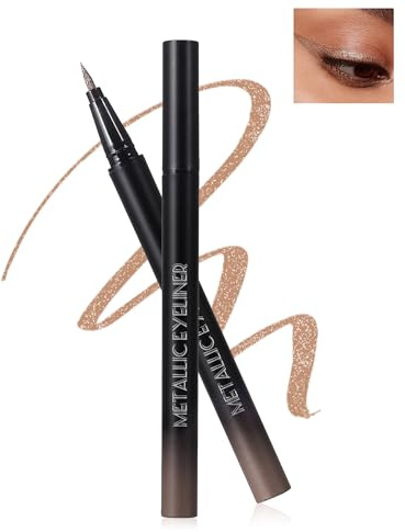 Braun Metallic Glitter Liquid Eyeliner für Frauen, Wasserfest Langlebige | Diamond Glitzer Eyeliner Stift Bunt, Ultrafeine Spitze, Wischfest Hochpigmentiert Kajalstift Halloween Weihnachten Make-up
