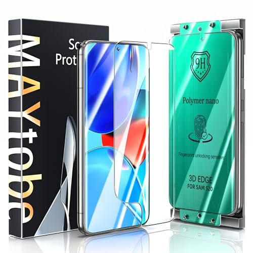 MAYtobe 2 Stück Schutzfolie für Samsung Galaxy S20, Keramikfilm Nicht Glas, mit Montage Rahmen, 3D Curved Volle Abdeckung, Unterstützt Fingerabdruck-ID, Blasenfrei, HD Displayschutzfolie