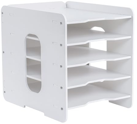 Hotyin Schreibtisch Organizer, 5 Tier Briefablage, A4 Papiersortierer Organizer, Dokumentenlager Schreibtisch Organizer für Büro, Zuhause, Schulbedarf, Weiß