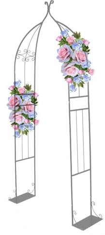 GTHTUHFD 6.7 Feet High Garden Arch Gothic Inspired Garden Arbor European Style Cucumber Arched Pergola with Base Black/White Tubular Arbour(White) (White)