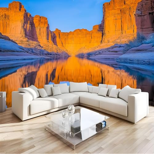 Mural De Papel Tapiz Panorámico 3D,300 × 210 cm（anchura x altura, Póster De Pared Cañón Azul, Papel Tapiz Fotográfico De Arte De Lujo, Arenisca Dorada Efecto 3D Póster Decorativo