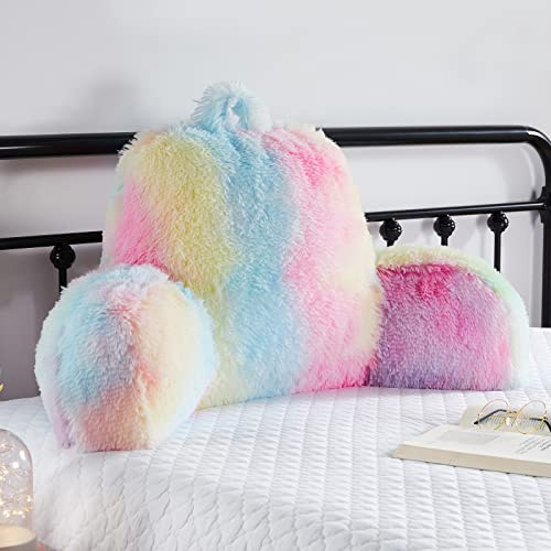 Hobed Life Cuscino per lo schienale in finta pelliccia per bambini, adolescenti, cuscino da lettura con braccioli, cuscino di supporto per la schiena soffice per sedersi a letto e divano, cuscino per