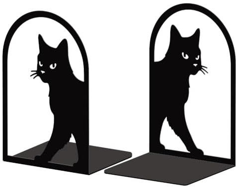 Peacoblue Buchstützen Metall,Süße Katze Buchstütze Dekorativ für Bücher | 1 Paar 5.3x4.3x7.9 schwere Gusseisen Buchhalter, Stabile Buchstopper für Bücherregal, Schreibtisch, Büro und Wohnraum