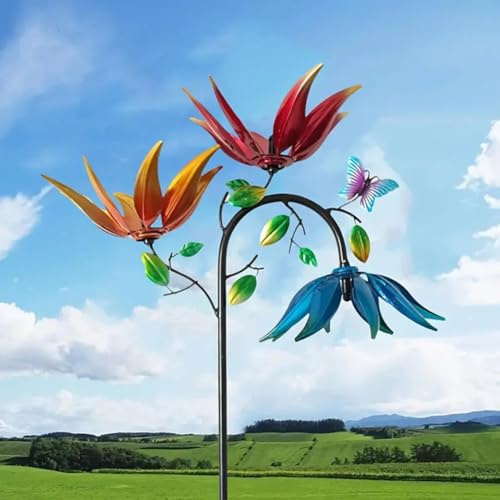 Moulin à vent coloré en forme de fleur, décoration extérieure, ornements de jardin, sculpture pour jardin, cour, pelouse, décorations, 30 × 20 × 95 cm