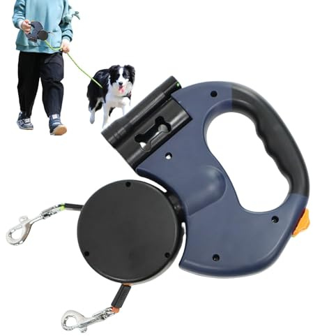 Correa giratoria Doble para Perro, retráctil de 5 m, Multiusos giratoria de 360°, diseño sin enredos, cordón de Seguridad Reflectante para Paseos nocturnos, Trotar y Acampar con Perros medianos y