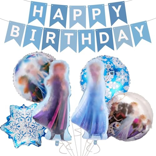 Els Geburtstagsdeko Luftballons Geburtstag Deko Mädchen mit Prinzessin Folienballons Schneeflocke Party Balloons Happy Birthday Banner Geburtstag Girlande für Kindergeburtstag Party Supplies Deko
