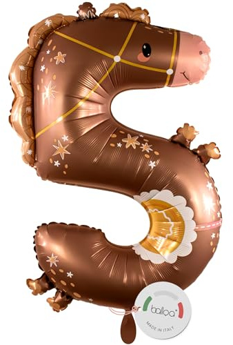 balloa Folienballon XXL Zahl 5 Pferd, Helium Ballon Tiermotiv, Luftballon Zahl Fünf Geburtstag Mädchen Junge, Geschenk zum 5 Geburtstag Kindergeburtstag Deko Ballon Zahl 5, 90cm