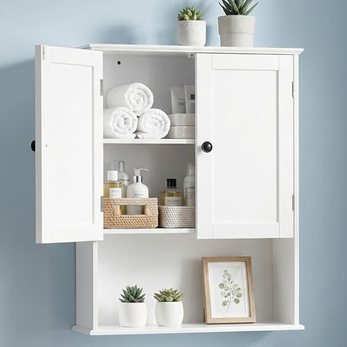 Bathroom Wall Cabinet, White 30 x 24 Wall Mounted Medicine Cabinet, Over Toilet Storage Hanging Cabinet Adjustable Shelves Cupboard with Large Space for Laundry Room, Bedroom, Kitchen, Entryway