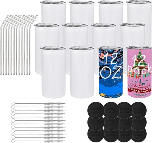 WULAIHO 12 Pack 12 Oz Sublimation Tumblers Blanks Bulk, Stainless Steel Double Vacuum Insulated Sublimation Tumbler for Kids, Individually Boxed