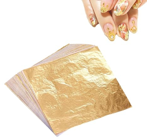 AONAYO 100 blattgold zum basteln,14x14 cm Imitation Goldfolie selbstklebend für Textured Art,für Kunst & Handwerk,DIY-Projekte,Notizbuch & Geschenk-Metallischer Schimmer,Glatte Textur