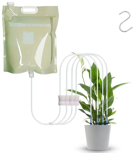 Set di 1 sacchetti per irrigazione a goccia per piante da 6,5 l, con valvola regolabile, piante da interno, balcone e vasi da fiori, sistema di irrigazione per interni (1 x 4 x uscite d'acqua)