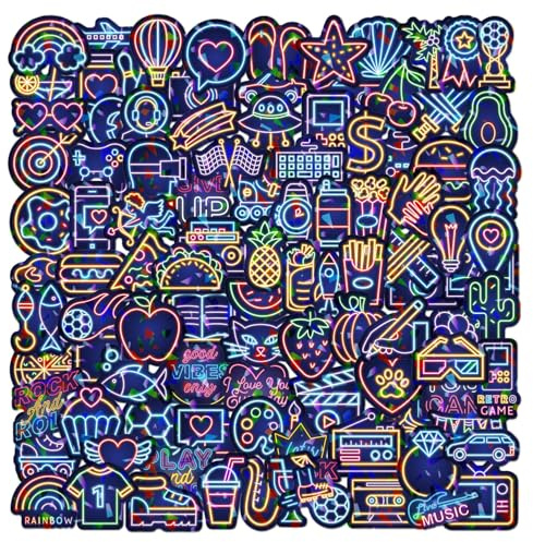Pack of 100 Waterproof Vintage Vinyl Stickers for Trunk Water Bottles Scrapbooking Laptops Mobile Phone Cases Teenage Girls Sparkling Neon