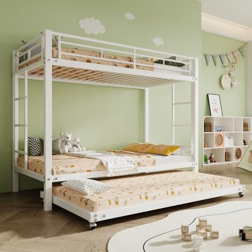 YEHTOKHOME Letto a castello 3p 90x200 estraibile 90x190 metallo bianco