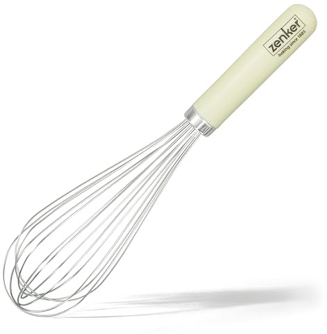 Zenker Stainless Steel Egg Whisk with Rounded Plastic Handle | for Comfort and Firm Grip, Wire Balloon Head for Baking and Whipping Cream, Rust Resistant, Cream, 30x7x7cm