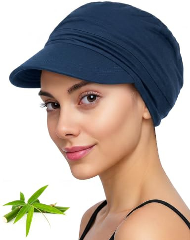 Becellen Mütze Sommer Damen, Bambus-Stoff Weiche Sonnenhut Chemo Kopfbedeckung Atmungsaktives Beanie mit Falten Schwarz Dünne Mütze Chemo Turban mit Elastischem für Damen Frauen