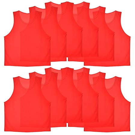 VGEBY 12 er Set Fußball Weste Makierungshemd Trainingsleibchen für Kinder Jungen für Volleyball Fußball Basketball (Farbe : Rot)