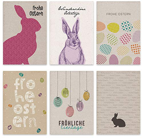 Papierdrachen 12 Osterkarten zum Sammeln und Verschicken - liebevoll gestaltetes Postkarten Set Packpapier - Grußkarten Set 2