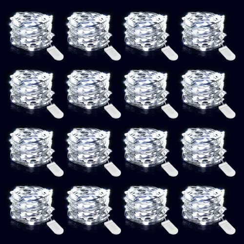 Onforu 16 Pack White Fairy Lights Battery Operated String Lights, 6.5ft IP67 Waterproof Twinkle Lights LED Lights for Strings Wedding Centerpiece Decor Christmas Bedroom