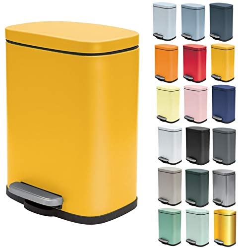Spirella Akira Cosmetic Bin, 5 Litres, Stainless Steel with Soft Close Mechanism and Inner Bucket, Yellow