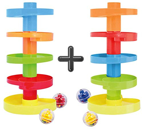 WEofferwhatYOUwant Ball Drop Toy 14-Piece Montessori STEM Tower Set for Toddlers 9M+ with Stackable Swirl Ramps, Expandable Marble Run, 1.8 Rattle Balls, Baby Coordination, Motor Skills, Sensory Play