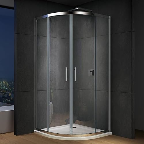 IMPTS Viertelkreis Duschkabine 90x90 Duschabtrennung Runddusche Schiebetür Viertelkreisdusche 195cm aus 6mm NANO Glas,ohne Duschtasse