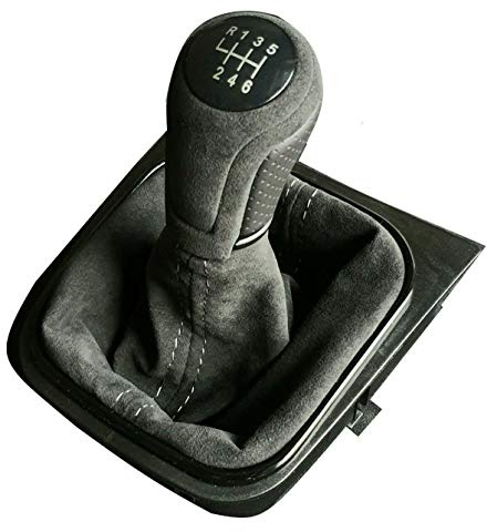 Schaltknauf mit Schaltsack für VW Golf 5, 6, EOS, Scirocco, 6-Gang Leder Knauf Schaltsack Alcantara graue Nähte Rahmen, 1.2, 1.6, 1.9, 2.0 für GTI, TDI, FSI, TFSI, R32