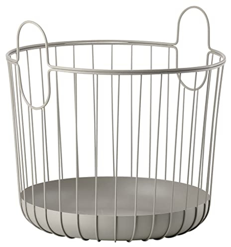 Zone Denmark Inu Korb mit Griffen aus Metall, Aufbewahrungskorb, Handtuchkorb, Gästehandtuchkorb, Deckenkorb, Rund, Durchm. 40,6 cm, Höhe 41,1 cm, Taupe (Braun)