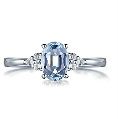 Beydodo Trauring Weißgold 750 Damen Oval Aquamarin 0.72ct Verlobungsring Weißgold Trauringe mit Diamant Große 56 (17.8)