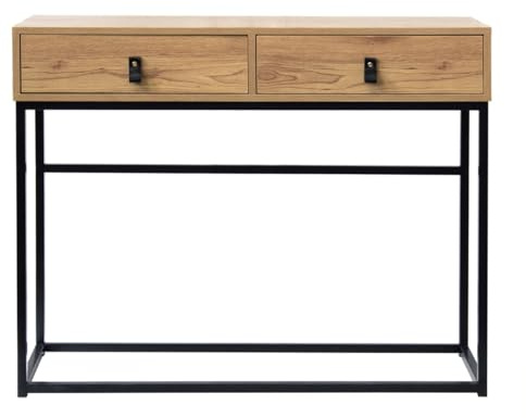 Calicosy Console 2 Tiroirs Effet Bois Chêne Veiné L 100,3 x P 35,3 x H 80,5 cm