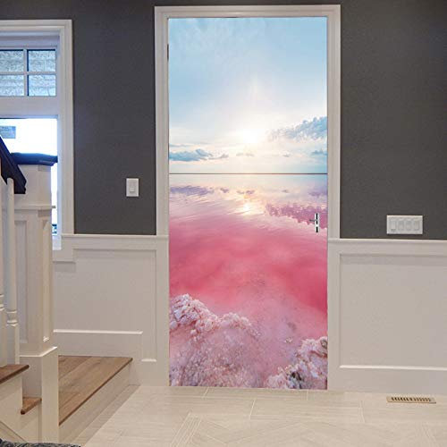 A.Monamour Türtapete Selbstklebend Türfolie Türposter 3D Luftaufnahme Der Natur Landschaft Des Rosa Seeufer Sand Strandes Vinyl Folie Türdeko Tapete Wandbild Türaufkleber Türtattoo 77 x 200 cm