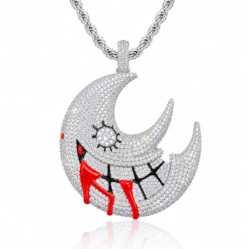 ICEDIAMOND SMILE THROUGH CHAOS Halbmond Anhänger Halskette Herren | 18K vergoldeter Halbmond Anhänger aus Messing mit 3A Zirkonia und 24 Zoll Rope-Kette im Hip-Hop-Stil Schmuck