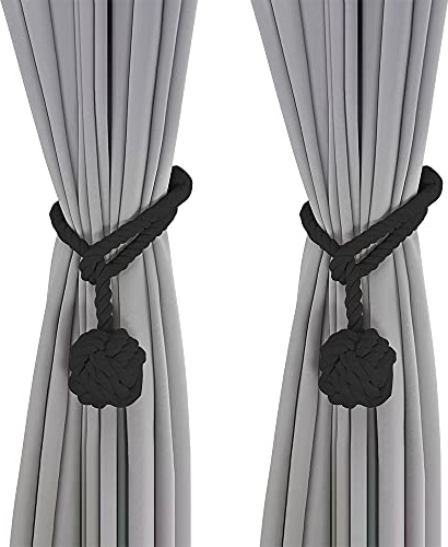 Gohytal Vorhang Raffhalter Seil Schwarz, 2 Stück Raffhalter für Vorhänge Raffhalter für Gardinen Handgestrickter Vorhang Baumwoll Seil Handstrick Raffhalter Vorhang Clips für Schlafzimmer Dekoration
