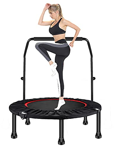 Sinbide Plegable Fitness Trampolín para Niños y Adultos Mini Cama Elástica con Apoyabrazo Ajustable Ø100cm/Ø122cm Jump Trampolín de Entrenamiento Ejercicio Gimnasio Interior Carga 150kg (Ø100cm - 40)