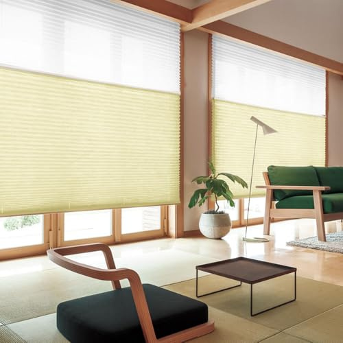 ZSHINE Motorized Day and Night Cellular Shades Full Blackout Fabric Window Shades for Home, Office, Hotel, Club, Restaurant Custom Made Size (Beige Yellow)