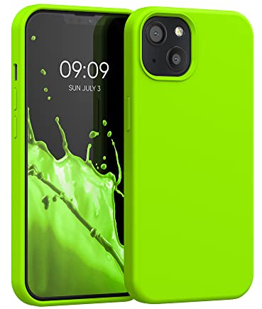 kwmobile Cover per Apple iPhone 13 Custodia - Back Case per Smartphone in Silicone TPU - Protezione Gommata - verde fluorescente