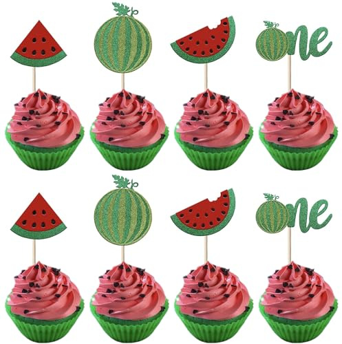SYKYCTCY 24 Pack Watermelon Cupcake Topper One in a Melon Cupcake Picks Watermelon First Year Birthday Baby Girl First Birthday Party Cake Decorations Supplies