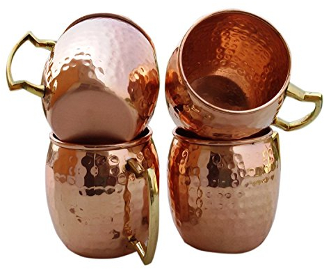 Aakrati Handicrafts Moscow Mule Becher-Set, handgefertigt, aus reinem Kupfer, Messinggriff, gehämmert (4)