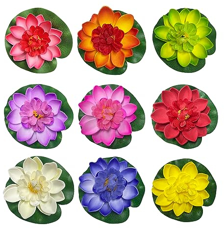 9PCS Simulated Water Lily Lotus, Artificial Flowers, Water Surface Decoration, Stage Props Hand Dancing Flowers, Suitable for Wedding, Party, Garden Decoration, DIY Crafts