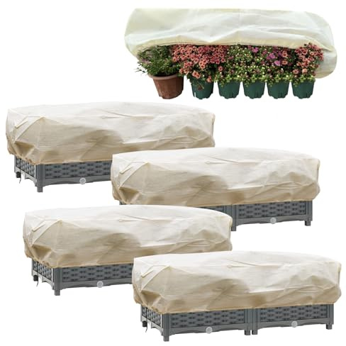 iBamso Schutzhülle für Winterpflanzen, Frostschutz für Blumenkasten, Frostschutz Hauben mit Kordelzug Schützt Blumen in Balkonkästen - 4 Stücke (100 x 45 x 40 cm)