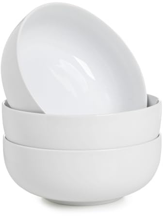 WishDeco Juego de 3 Ensaladeras, Cuencos Pasta de Cerámica 1100ml, Cuencos Blancos Grandes, Cuencos Cocina para Ramen, Fruta, Sopa