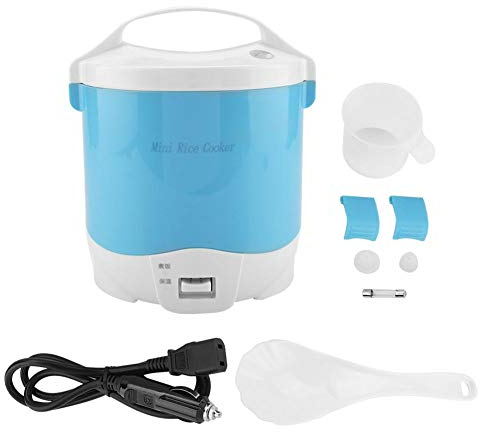 Mini olla arrocera de 1,6 L, vaporera eléctrica de 24 V y 180 W, lonchera portátil con calentador de alimentos, vaporera con olla antiadherente extraíble, cesta de vapor, taza medidora, cuchara para