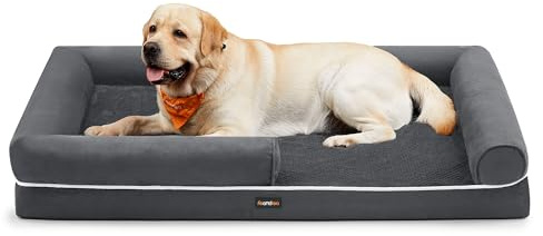 Feandrea Panier pour Chien Orthopédique, Canapé, Lit pour Animaux, Rembourrage Moelleux, Bords Rehaussés, Housse Amovible et Lavable, 135 x 102 x 23 cm, Antidérapant, Gris Foncé PGW079G01V1
