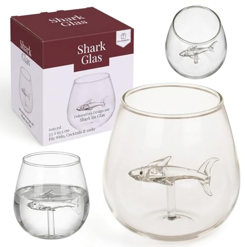 MIJOMA Verre à vin sans pied avec requin à l'intérieur, design élégant, accroche-regard, verre à cocktail de haute qualité, plaisir dans une ambiance élégante, pour les amateurs de vin exceptionnels,