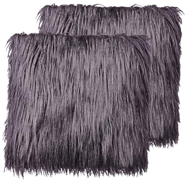 Beliani Dekokissen 2er Set Kunstfell grau 45 x 45 cm quadratisch flauschig Corokia