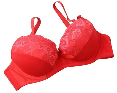 GDNIA Women's Double Push Up Lace Bra Thick Heavy Padded Add 1 Cup Size Underwire Lift Up Deep Plunge Everyday Bras Red
