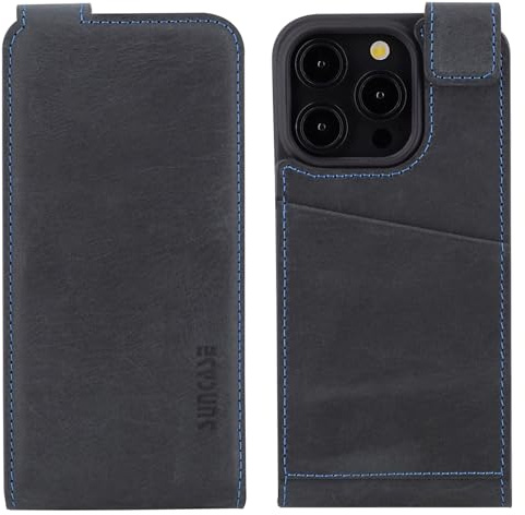 Suncase Original Flip-Style (Ultra-Slim) kompatibel mit iPhone 15 Pro Max (6,7 Zoll) Hülle Ledertasche Tasche Schutzhülle Case Cover Hülle in Pebble Blue