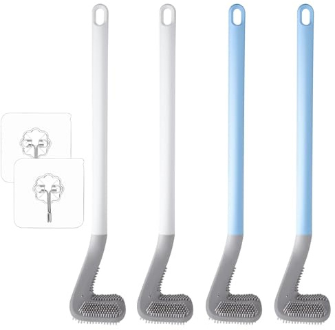 Regerly 4-teilige Golf Toilettenbürste mit Silikon Borsten und Wandmontage - Langstielige Klobürste für Ecken und Spalten